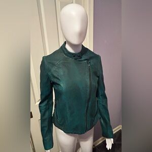 Free People Teal Green Leather Moto Jacket